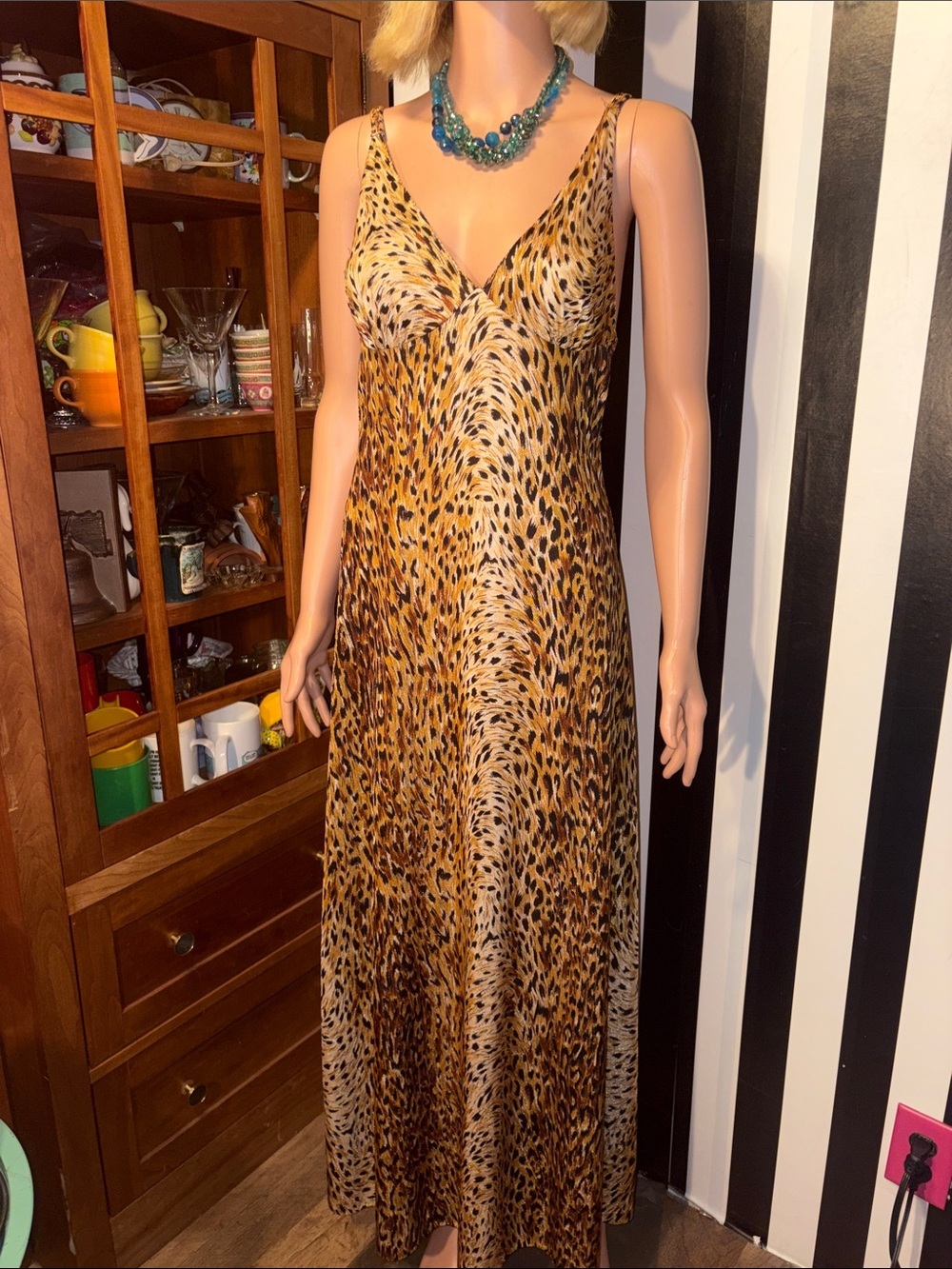70s Vintage Leopard Print Slip Maxi Dress Sexy Nightgown Dress Size Small 2/4 - Picture 12 of 16